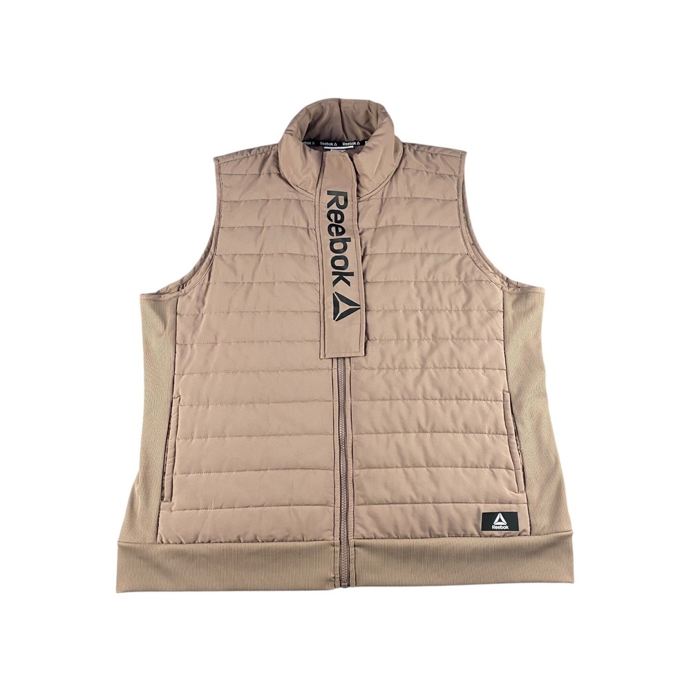 Reebok Quilted Vest Womens XXXL Beige Zip Front‎ Sleeveless Athleisure Outerwear